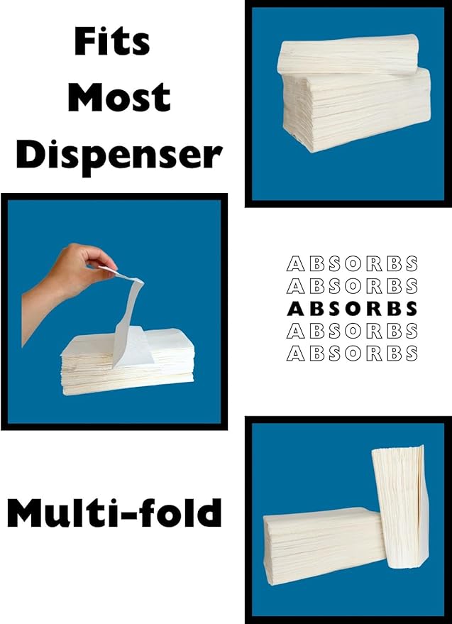 Multi-Fold Paper Towels, 9.5 x 10.5 Inches, 3150 Sheets, 1-Ply Crepe Paper, 9 Bundles