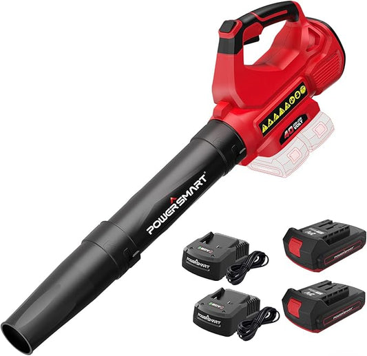 PowerSmart 40V(20Vx 2) Cordless Leaf Blower(Powerful 450CFM /130MPH) with 2X 2.0Ah Batteries & Chargers Included, for Patio Cleaning, Lawn Care, Blowing Fallen Leaves,Snow and Dust, etc.