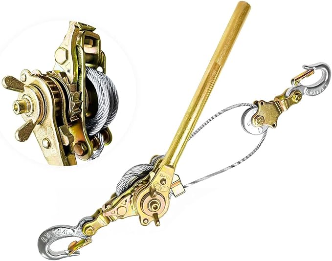 YATOINTOCome Along Winch 1-Ton Heavy Duty with 6.56ft Steel Cable & 2 Hooks - Dual Gear Power Puller Tool for Automotive Hoisting and Construction Lifting