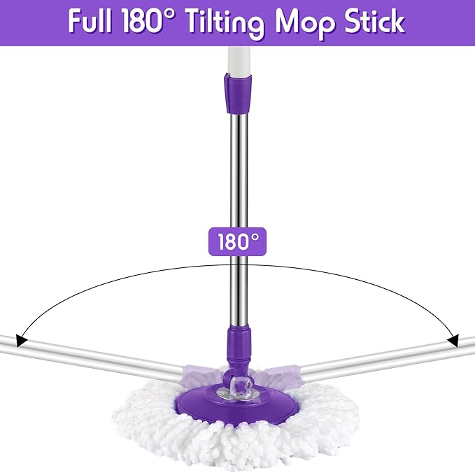 Rtteri Spin Mop Replacement Handle 360 Degree Spin Mop Pole Handle Replacement Rotating Telescopic Stick for Head Replace Spinning Household Cleaning Accessories for Home(Purple)