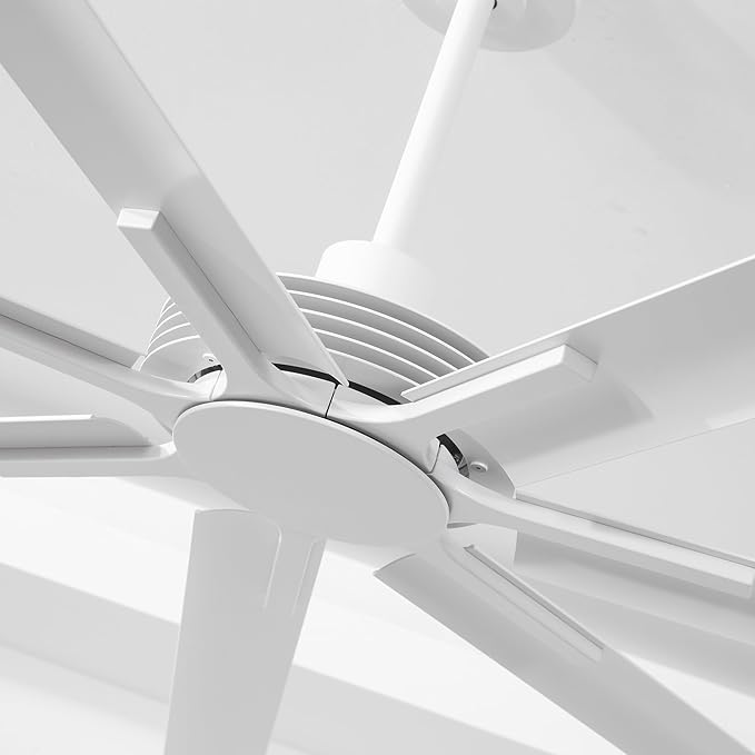 Industrial Ceiling Fans with Remote Control, 100 Inch White DC Motor Ceiling Fans without Lights for Living Room Shop Garage Bedroom Indoor Outdoor, 6-Speed Reverse/Forward, Dimmable, 3CCT, Timer