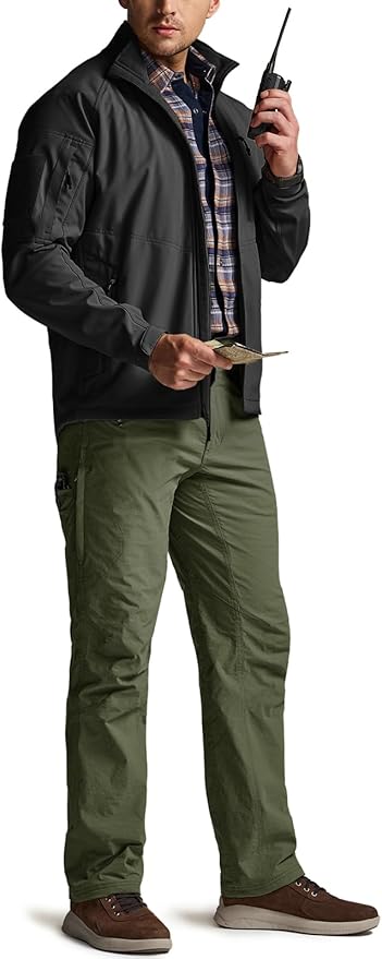 CQR Men's Winter Fleece Lined Pants, Water-Resistant Outdoor Stretch Work Pants, Windproof Casual Pants with Pockets