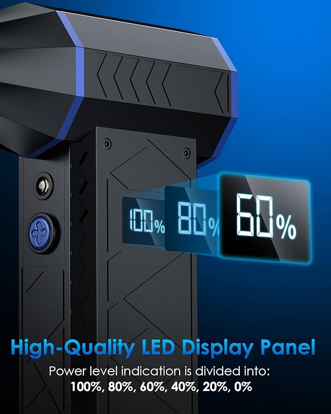 Compressed Air Can for Computers, 130000RPM Compressed Air Duster PC Blower Keyboard Cleaning Kit with LED Display & Light 4 Gear Adjustable Computer Cleaner Car Duster