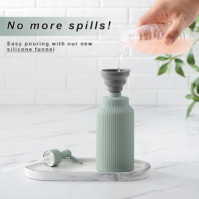Modern Matte White Soap Dispenser for Bathroom，14oz Ceramic Soft Touch Hand Lotion Dispenser with Pump，Liquid soap Dispenser for Kitchen Rubber Paint (Green)