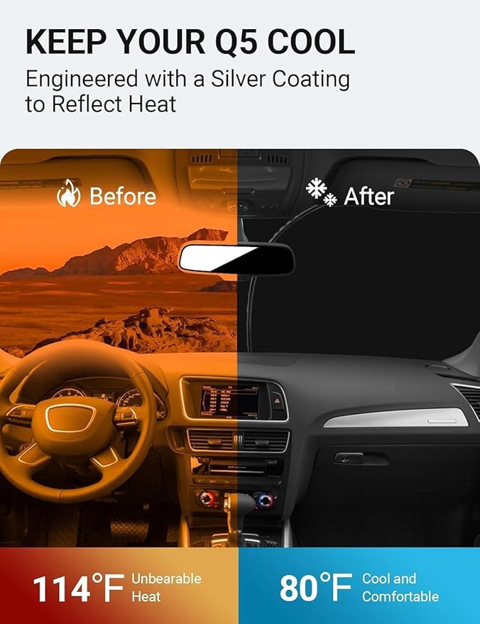 Proadsy 2025 Upgrade Windshield Sun Shade Custom Fit Audi Q5 SQ5 2010-2017 4-Layer Foldable Front Sunshade Protector Sun Visor Blocks UV Rays Keep Car Cooler Accessories