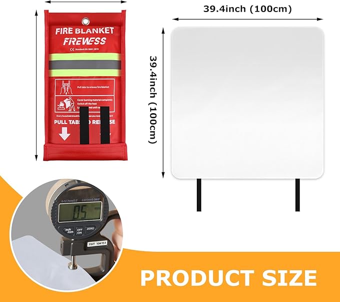 Emergency Fire Blanket, 1 Pack Fiberglass Flame Retardant Fire Blankets Emergency for Home, Kitchen, Car, Office, Grill, 39.4X 39.4inch Fire Extinguisher Blanket