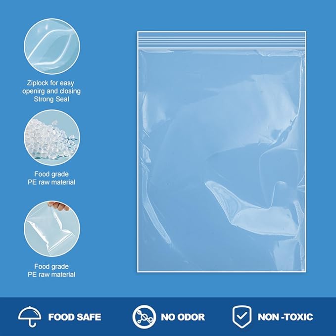 100Pcs 6"X9" Small Zipper Seal Plastic Bags,Thick Reusable Clear Top Zip Lock Bags for Storage & Small Business Packaging,Bead, Toy Piece, Snack, Food, Tools