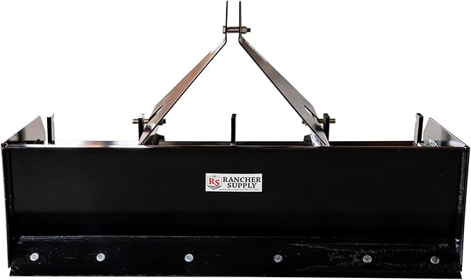 6 FT Box Blade Scraper by Rancher Supply – CAT 1-3 Point Hitch Attachments for Moving Dirt, Backfilling Holes, Spreading Soil, Leveling and Grading Land