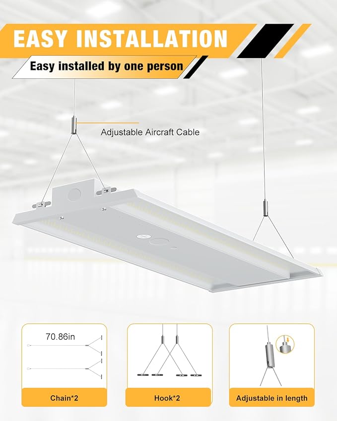 300W LED Linear High Bay Light, 45000LM LED Linear Shop Light Commercial 120-277V, 5000K High Bay Lights for Warehouse, Garage Factory, UL Listed, 5 Years Warranty, White