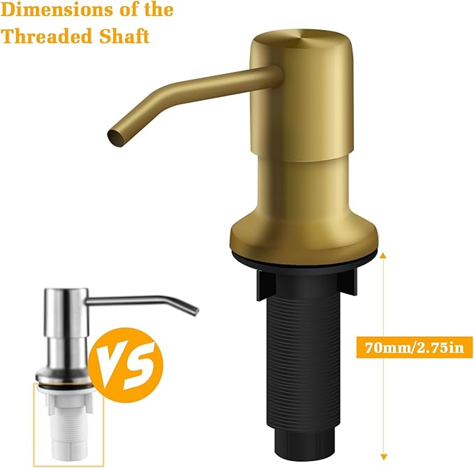 Soap Dispenser for Kitchen Sink, Built in Sink Soap Dispenser Lotion Dispenser with 17 OZ Bottle, Refill from The Top Bar Sink Soap Dispenser, Gold