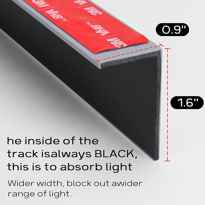 100% Blackout PVC Light Blocking Strip for Window Shades and Blinds Both Sides Tracks for Blackout Shades Easy to Install for BedroomGreat for Bedroom Nursery (L-Shaped Grey-2pcs, 58.5")