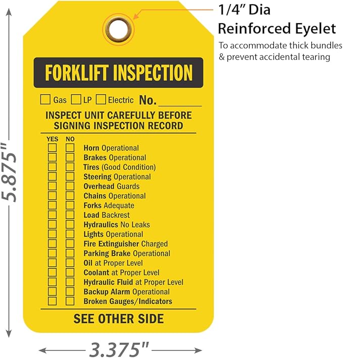 SmartSign 2 Sided Forklift Inspection Tag | 3.375" x 5.875" Plastic, Pack of 100, Made in USA