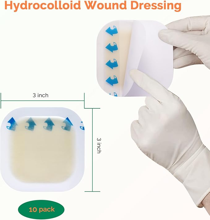 Hydrocolloid Bandages 3" x 3" with Thin Border - Large Hydrocolloid Dressing Self Adhesive Big Waterproof - Highly Absorbent Hydrocolloid Patch for Burn Bedsore Blister Acne Care(10 Pack)