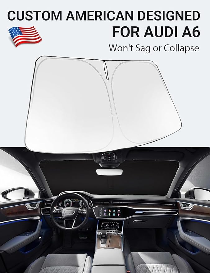 Proadsy 2025 Upgrade Windshield Sun Shade Custom Fit 2019-2023 2024 2025 Audi A6 Foldable Front Sunshade Protector Sun Visor Blocks UV Rays Keep Car Cooler