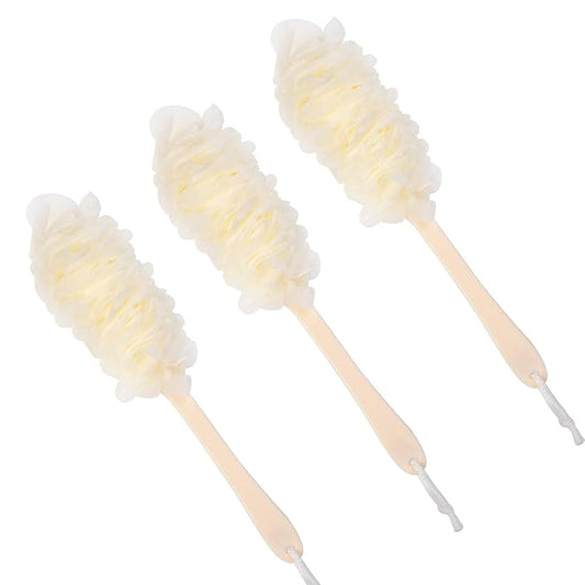 Back Scrubber for Shower,Loofah Long Handle Bath Body Brush,Soft Nylon Mesh Sponge for Shower,Loofah On a Stick for Men Women,Exfoliating Scrub Cleaning Luffa for Elderly(3-Pack,White)