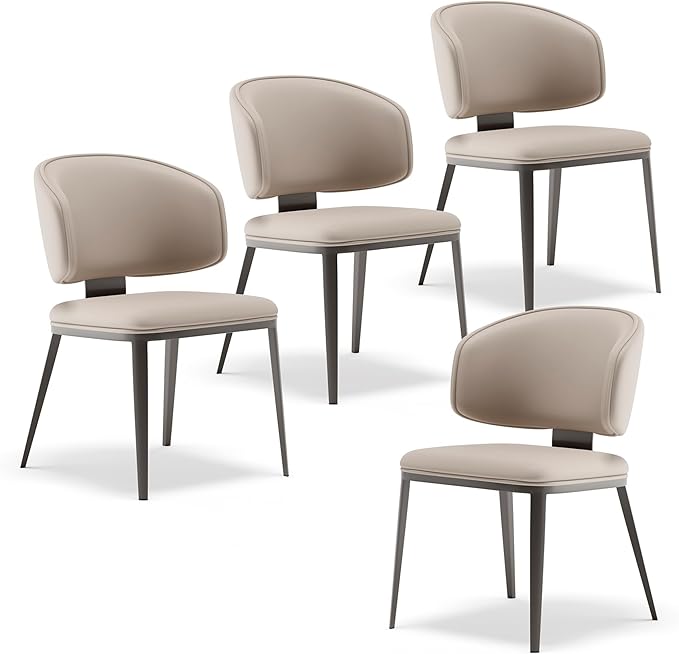 Dining Chairs Set of 4 Modern High Backrest Comfortable, Fashion Upholstered Kitchen Room Chair Armless Dinner Room Chair with Metal Legs for Living Room （Light Grey of 4）