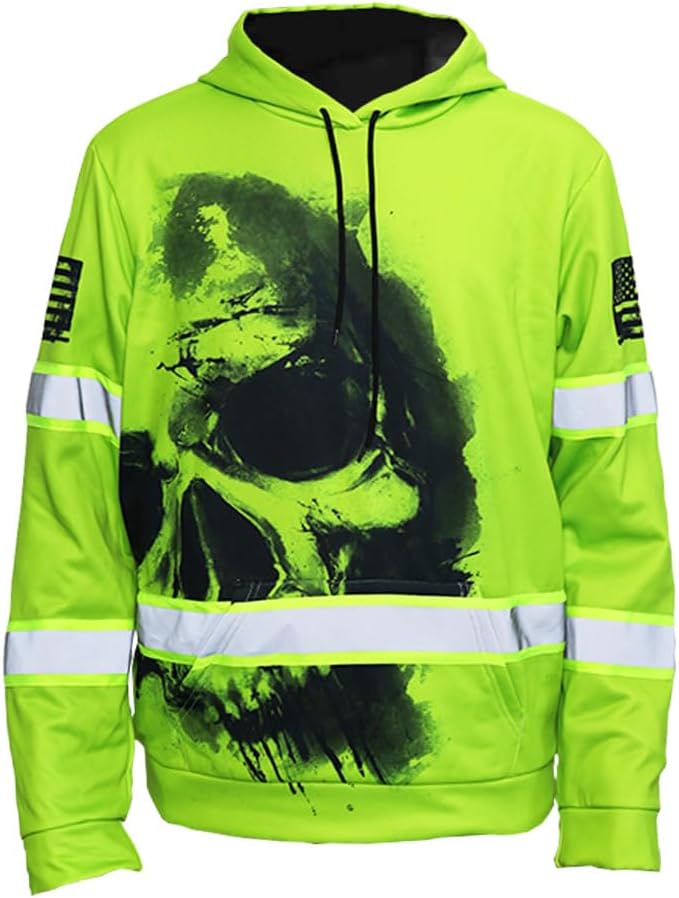 Color US Flag High Visibility Hoodie for Men Women Reflective Tapes Safety Workwear for Worker Runner Patriotic