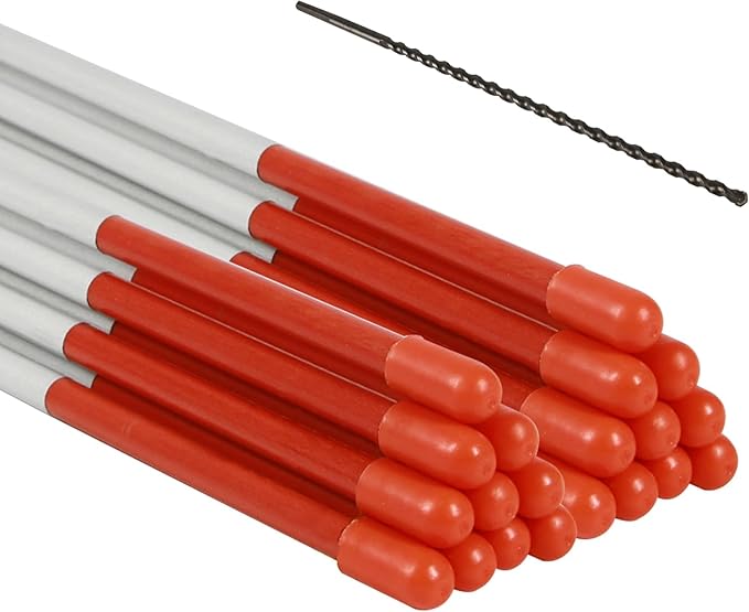 Sunnyglade Driveway Markers 20PCS 49inch Orange Fiberglass Snow Stakes with White Reflective Tape Snow Pole Included a 12inch Install Drill Bit, Easy Visibility at Night for Parking Lots Walkways