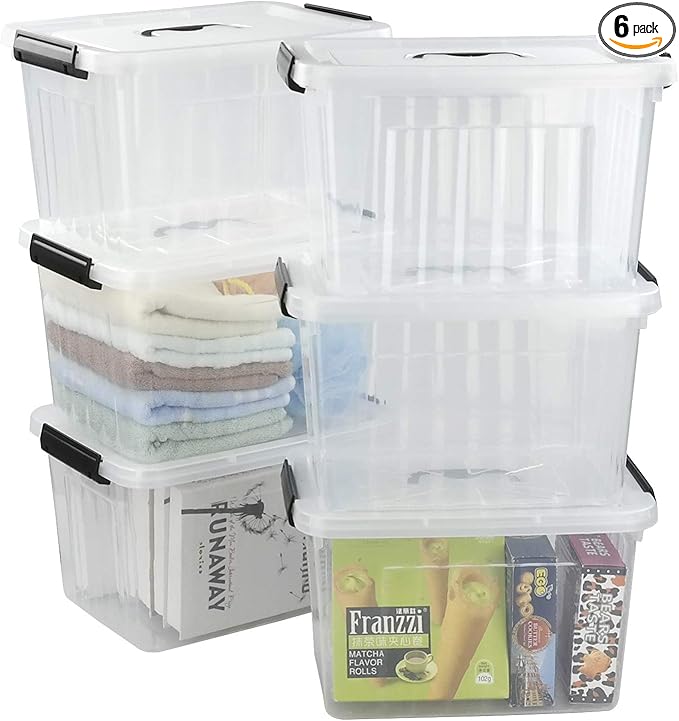 10 Liter Storage Boxes, Clear Plastic Storage Totes with Lids Set of 6