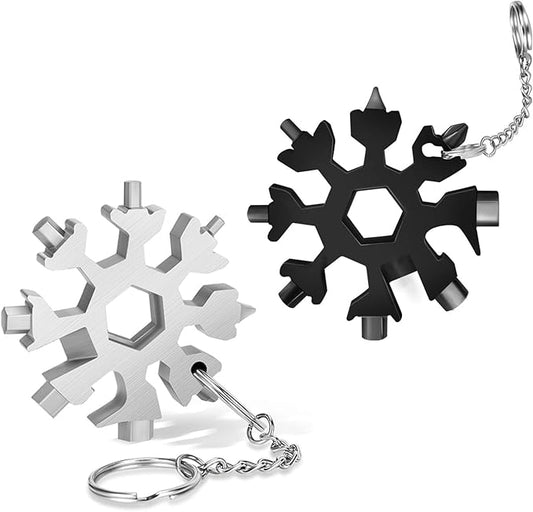 18-in-1 Snowflake Multi Tool,Function Stainless Steel Bottle Opener/Wrench, Flat Cross Screwdriver Kit Snowflake, Outdoor Durable and Portable，Great Gift for Mens (silvery+black)