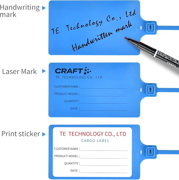 100 Blue Plastic Writable Shipping Tags - Large, Waterproof, Hanging Labels with One Permanent Marker Pen