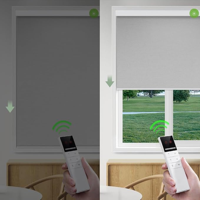 ZSHINE Motorized Blackout Window Blinds Customize Width (23-95 Inches) Remote Control Wireless and Rechargeable Roller Shades Blinds for Windows, Home, Office, Hotel, Club, Restaurant(82010S)…