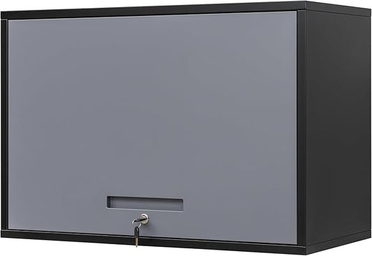 Yizosh Metal Wall Cabinet with Doors and Shelves, Wall Mounted Storage Cabinet for Garage, Basement, Kitchen, Warehouse (Black Gray, 21.6" H)