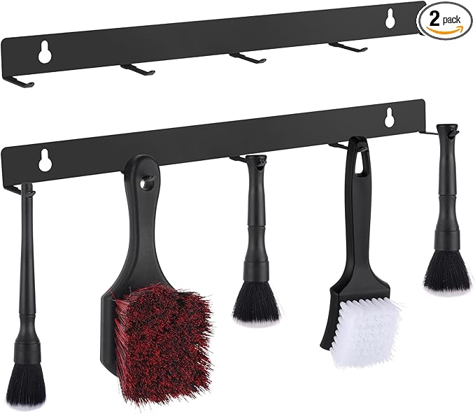 MOLIGOU 2 Pcs Detailing Brush Hanger, Wall Mount Car Detailing Brush Organizer, Detailing Brush Hanging Rack with 5 Hooks