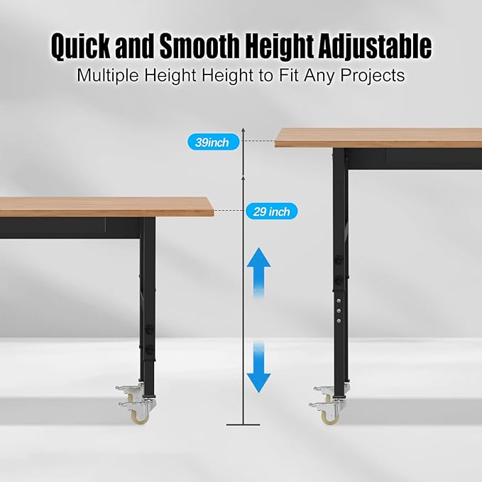 48” Wood Work Bench Work Table, Heavy-Duty Adjustable Workbench with Power Outlets, 3000 Lbs Capacity Tool Bench Workstation for Garage, Workshop