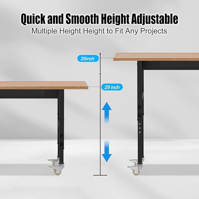 48” Adjustable Wood Work Bench, Heavy Duty Work Table for Workshop, Garage, 3000 Lbs Capacity