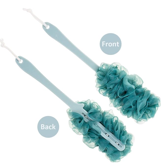 Back Scrubber for Shower,Loofah Long Handle Bath Body Brush,Soft Nylon Mesh Sponge for Shower,Loofah On a Stick for Men Women,Exfoliating Scrub Cleaning Luffa for Elderly(2-Pack,Blue)