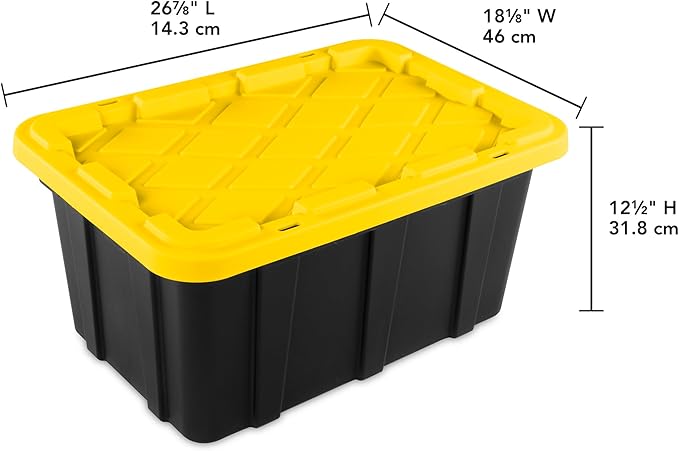 Sterilite 24-Pack Stackable Storage Bins, Heavy Duty Totes w/ Lids, 17 Gallon, Black/Yellow