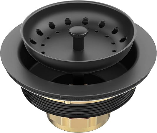 BOTEMY Stainless Steel Black Sink Drain Strainer Kit 3-1/2 inch Kitchen Drain Assembly with Metal Center Knob Basket Stopper Replacement for Standard Kitchen Sinks, Matte Black