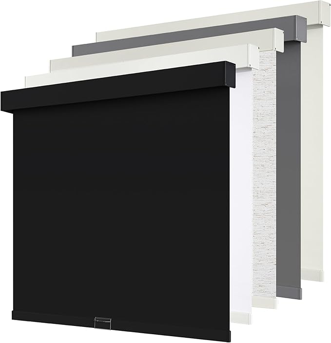 Cordless Blackout Roller Shades Blinds for Windows Free-Stop,Pull Down Room Darkening with Valance,Thermal Insulated Woven Fabric Window Door Blinds for Home,Office,Black 21" W x 72" L