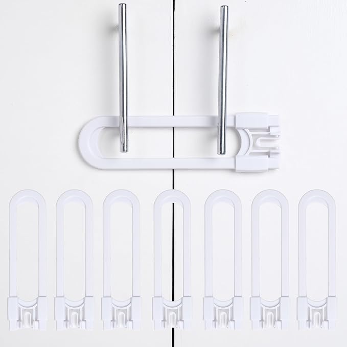 Sliding Cabinet Locks Baby Proofing – Adjustable Child Safety Latches for Knobs & Handles – 8 Pack – No Adhesive Drilling or Tools - White