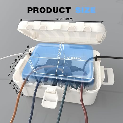 Flemoon Large Outdoor Electrical Box (12.5 x 8.5 x 5 inch), IP54 Waterproof Outdoor Extension Cord Cover Weatherproof, Protect Outlet, Plug, Socket, Timer, Power Strip, Holiday Light Decoration, White
