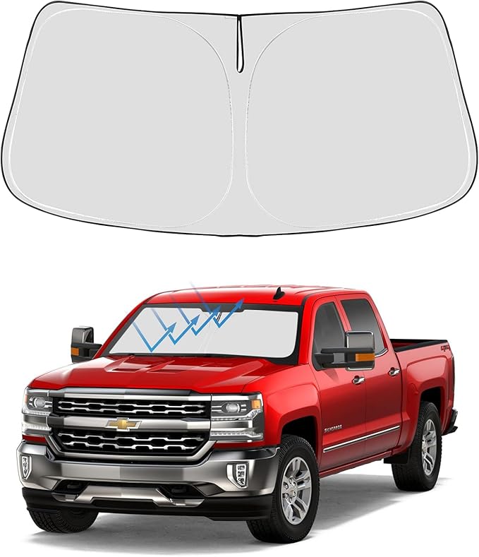 Proadsy Front Windshield Sunshade for Silverado 1500 2018 2017 2016 2015 2014 Custom Fit Foldable Sun Shade Protector, Regular cab, Crew cab, Double Cab 2Dr 4Dr Accessories