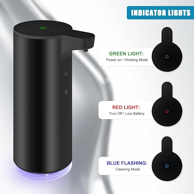 Automatic Soap Dispenser Stainless Steel with Sensor Infrared Soap Dispenser Electric IPX5 Waterproof USB-C Charging Motion Sensor for Kitchen & Bathroom (Black Foam)