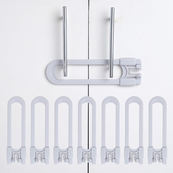 Sliding Cabinet Locks Baby Proofing – Adjustable Child Safety Latches for Knobs & Handles – 8 Pack – No Adhesive Drilling or Tools - Gray