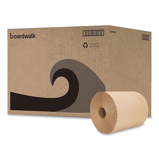 Boardwalk 16GREEN Green Seal Recycled Paper Towel Roll, Hardwound, Universal Roll Towels, Natural, 8" x 800 ft (Case of 6)
