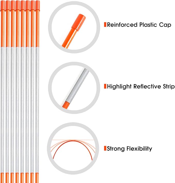 30 Pack Driveway Markers with Reflective Tape Fiberglass Snow Stakes 48 Inch Driveway Reflectors for Snow Plowing 5/16 Inch