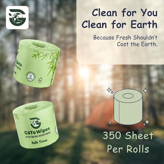 Bamboo Toilet Paper - Organic Ultra Soft 3 Ply - Chemical & PFAS Free, Non-Toxic - 350 Sheets, 24 Pack - Septic Safe, Sustainable - Plant Trees Initiatives with Each Purchase