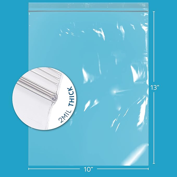 GPI - 10" x 13" Zip Bags, 1000 Count, Clear Plastic Reclosable Zipper Poly Baggies, with Resealable Zip Top Lock. for Freezer, Apparel, Clothing, Food, Home & Office Supplies.