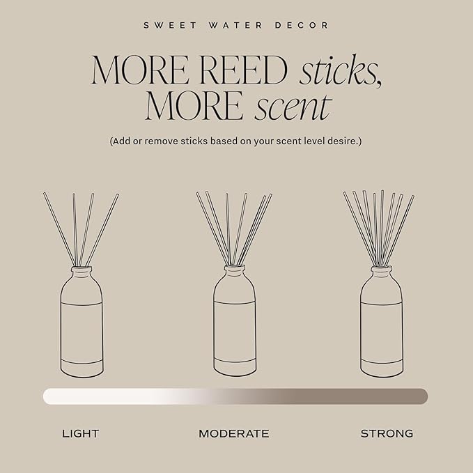 Sweet Water Decor Non-Toxic Cashmere and Vanilla Reed Diffuser Set, Cashmere, Sandalwood, Milky Coconut, Bourbon Vanilla Scented Diffuser for Home, Light Fragrance, Made in The USA, 3.5 FL OZ
