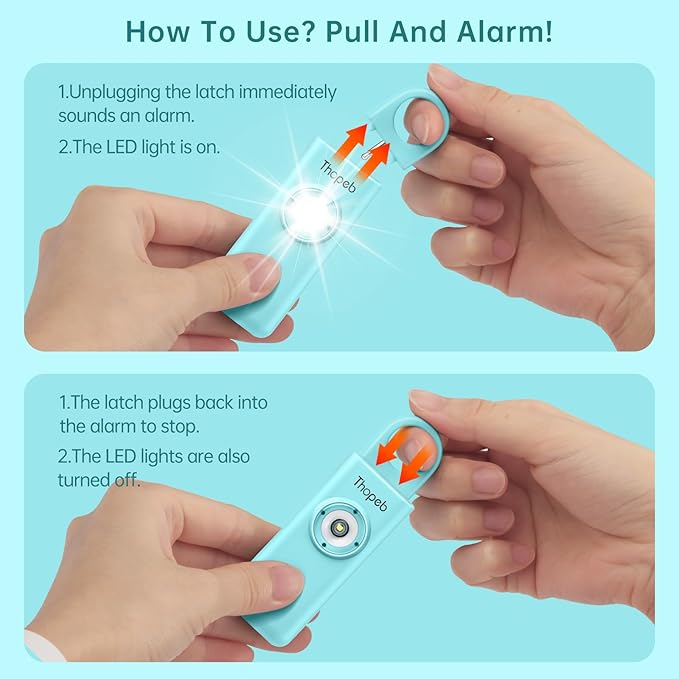 Thopeb® Personal Safety Alarm for Women – 130dB Loud Emergency Siren & SOS Strobe LED Light – Self Defense Keychain, College Dorm Room Essentials for Girls (Aqua)