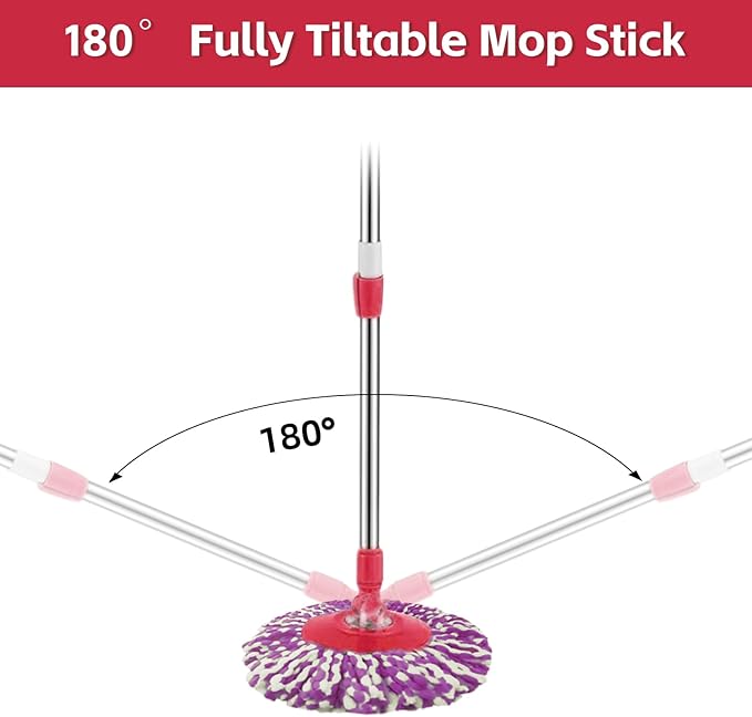Spin Mop Replacement Handle, 47.6-inch 360 Degrees Rotating Telescopic Replacement Mop Stick with Robust Reinforced Plastic Disc for Spin Mop Bucket Cleaning System (Plastic Disc,Red)