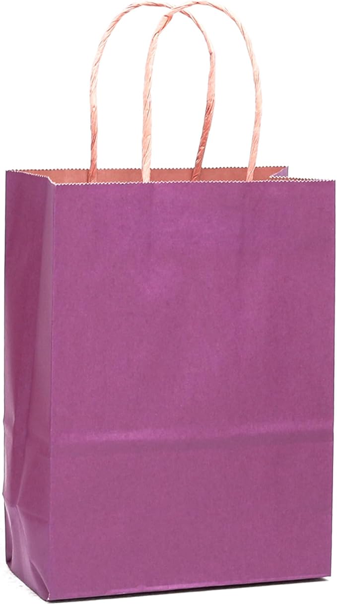 qiqee 32-Packs Purple Paper Paper Gift Bags with Handles Bulk 8.26"×6"×3.15" Small Size Gift Bags Multiple Uses（Small Size）