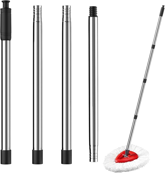 4-Section Spin Mop Replacement Handle，2.5-to-5 Foot Mop Stick Compatible with Triangle Spin Mop Base, Compatible with Ocedar Mop Handle for EasyWring Mop Refills (black)（Mop head not included）