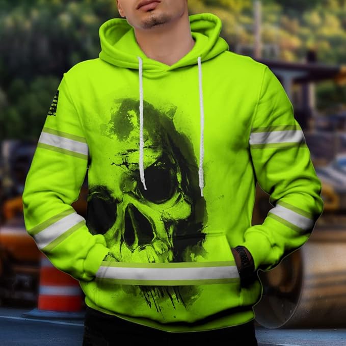 Color US Flag High Visibility Hoodie for Men Women Reflective Tapes Safety Workwear for Worker Runner Patriotic