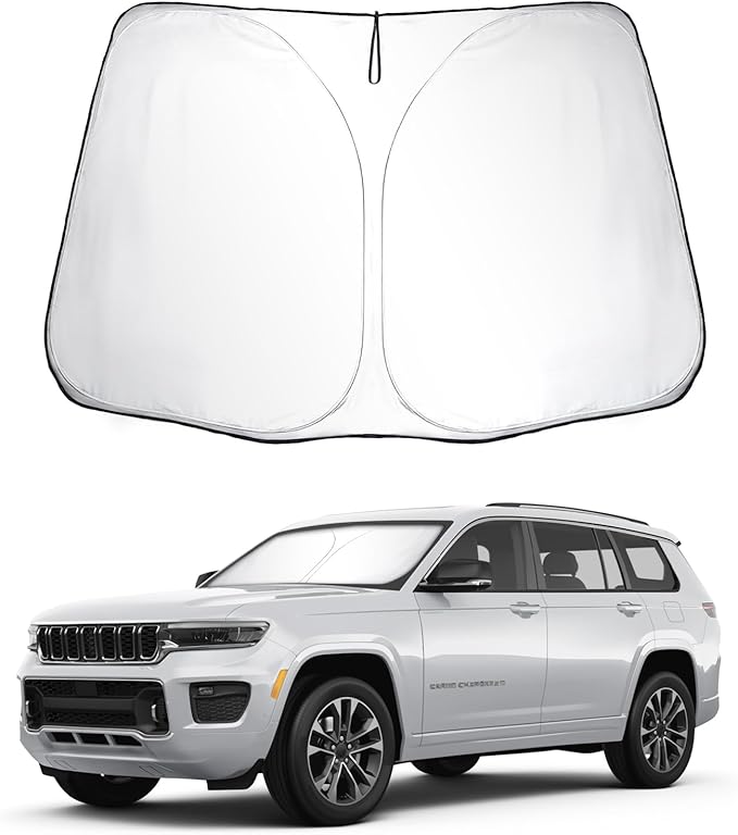 SKTU 2022 2023 2024 2025 Grand Cherokee Front Windshield Sunshade for 2022 2023 2024 2025 Jeep Grand Cherokee Windshield SunShade Foldable for Blocks UV Rays and Blocks Heat and Sun Keeps Vehicle Cool